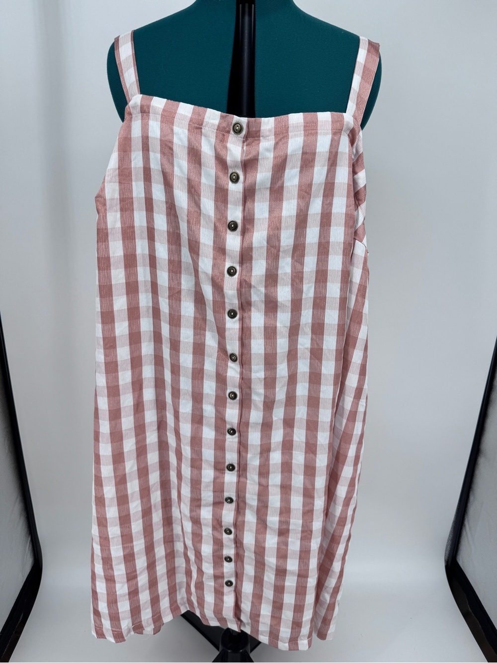 ModCloth Pink and White Gingham Button-Front Sundress 4x NWT